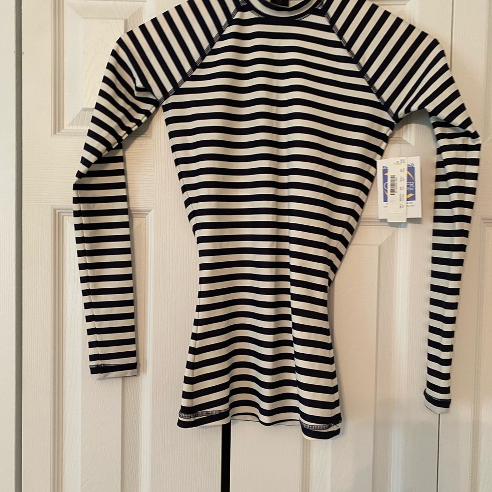 J. Crew Navy Blue & White Striped Long-Sleeve Swim Tee